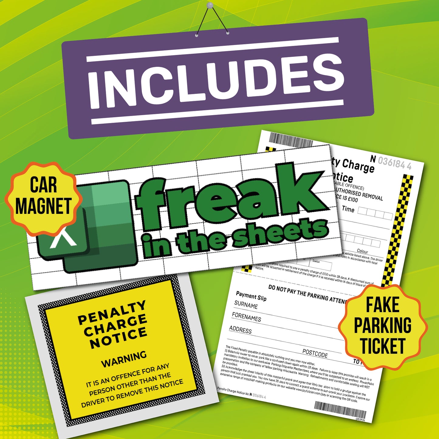freak in the sheets Car Magnet Bundle Prank - Includes Prank Parking Ticket
